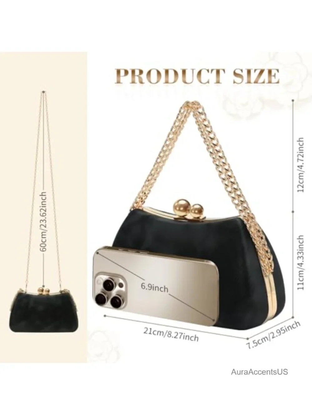 Vintage Kiss Lock Clutch Purse for Women Wedding Party Evening Bag Polyester